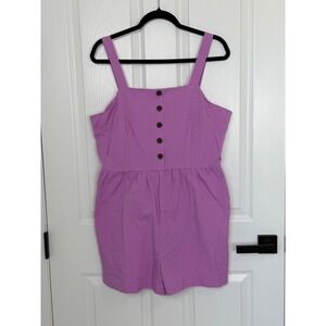Who What Wear Womens Violet Cotton Button Front Sleeveless Romper Size L NEW
